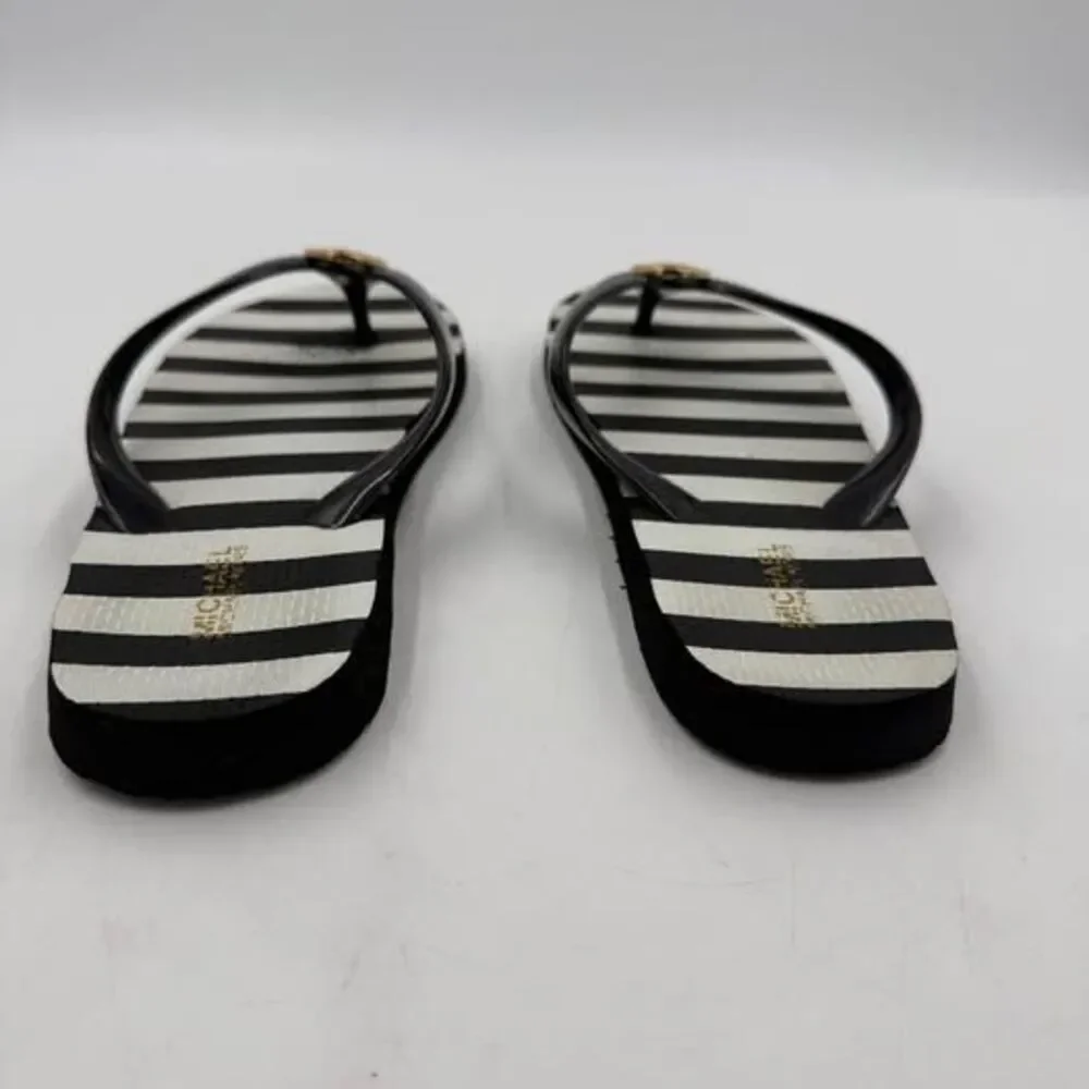 Womens Michael Kors Womens Black White Striped Flip Flops SandalsRubber size 8